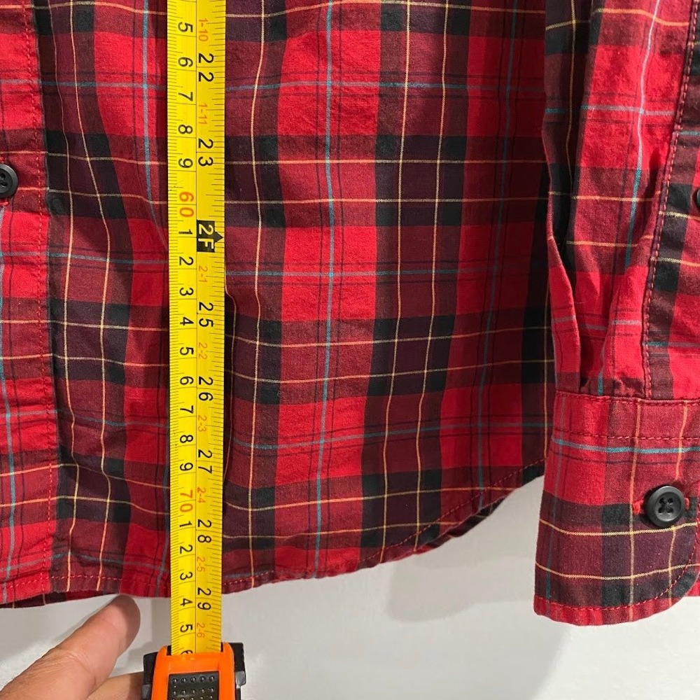 American Eagle Mens Plaid Button Down Shirt Medium Classic Fit Red Black - Picture 6 of 9
